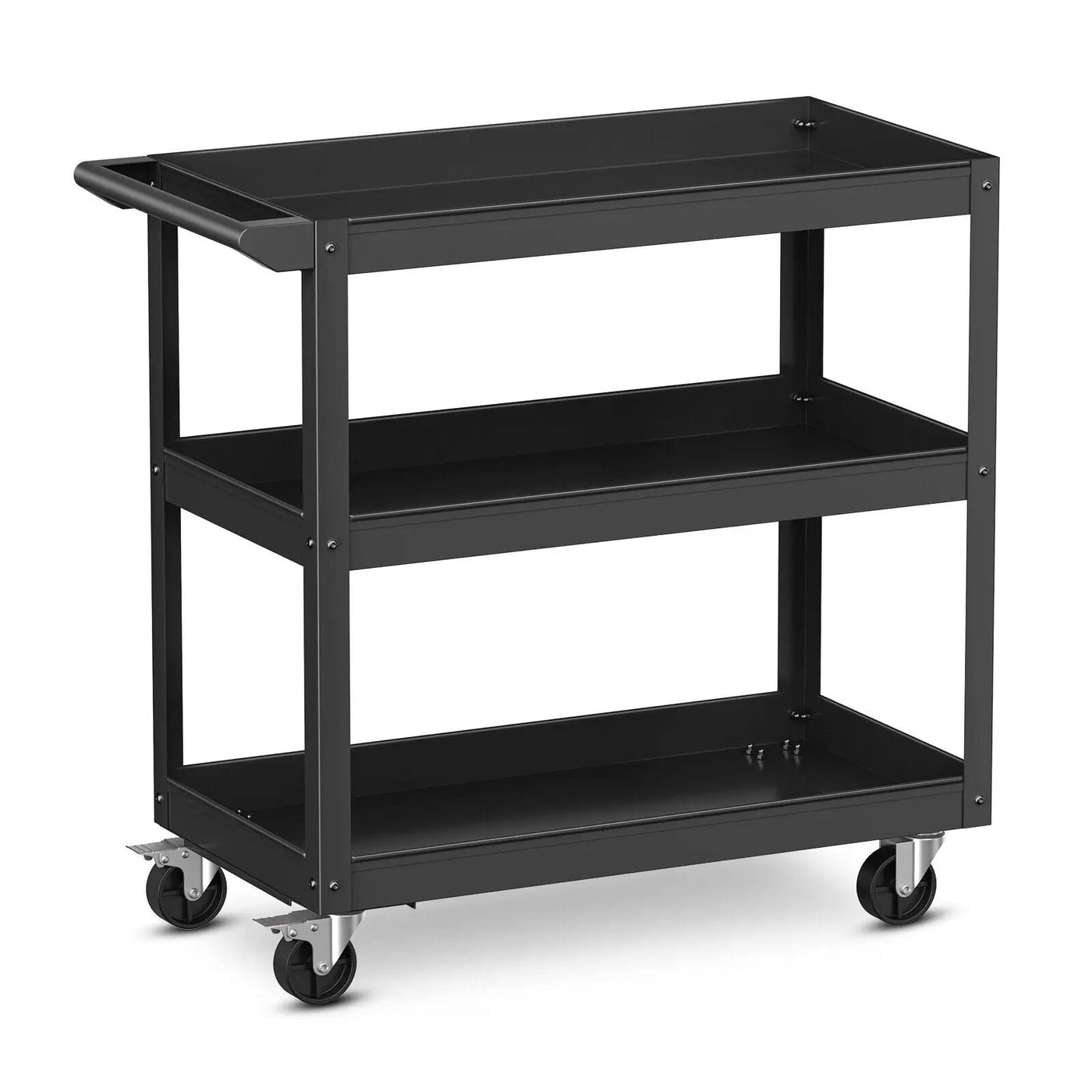 3-Tier Metal Utility Cart Trolley Tool with Flat Handle and 2 Lockable Universal Wheels by DirectDeals