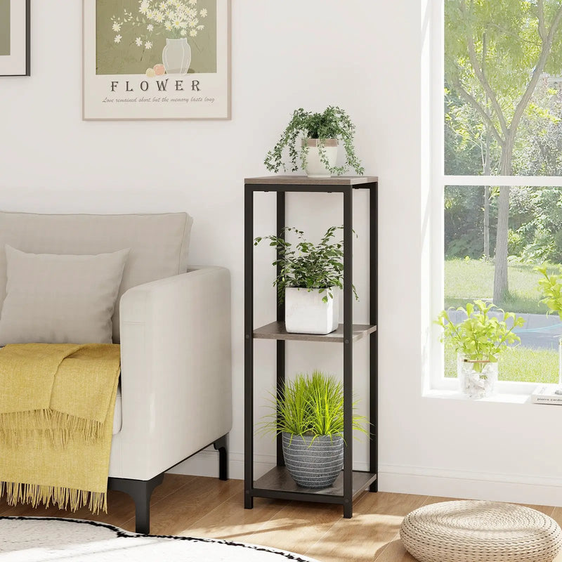 3-Tier Tall Metal Plant Stand Corner Plant Holder with Anti-tipping Device-Black & Gray by DirectDeals