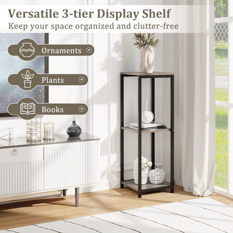 3-Tier Tall Metal Plant Stand Corner Plant Holder with Anti-tipping Device-Black & Gray by DirectDeals