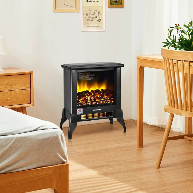 Compact Portable Space Heater with Realistic Flame Effect-Black by DirectDeals