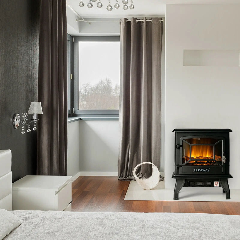 Freestanding Fireplace Heater with Realistic Dancing Flame Effect-Black by DirectDeals