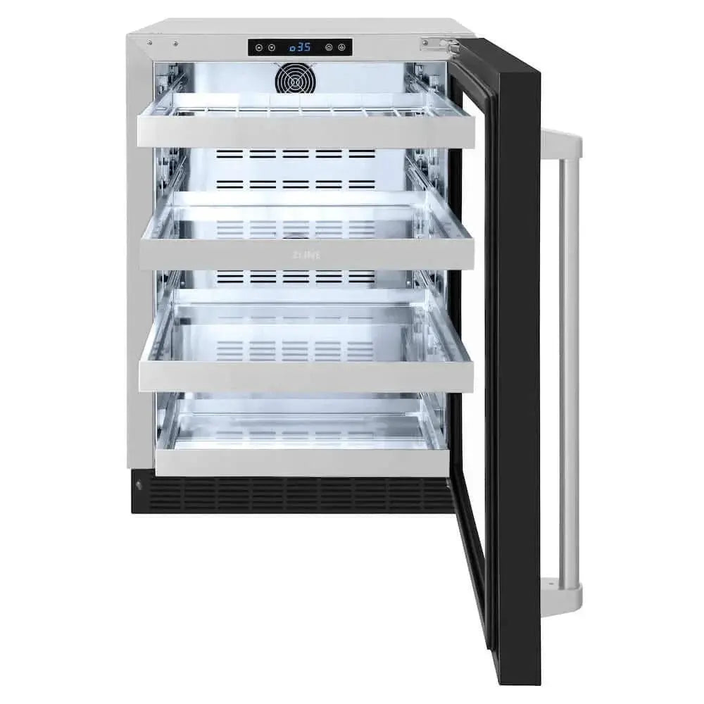 ZLINE 24" Touchstone 151 Can Beverage Fridge Black Matte Glass Door RBSO-BLM-24 by Farmhouse Kitchen and Bath