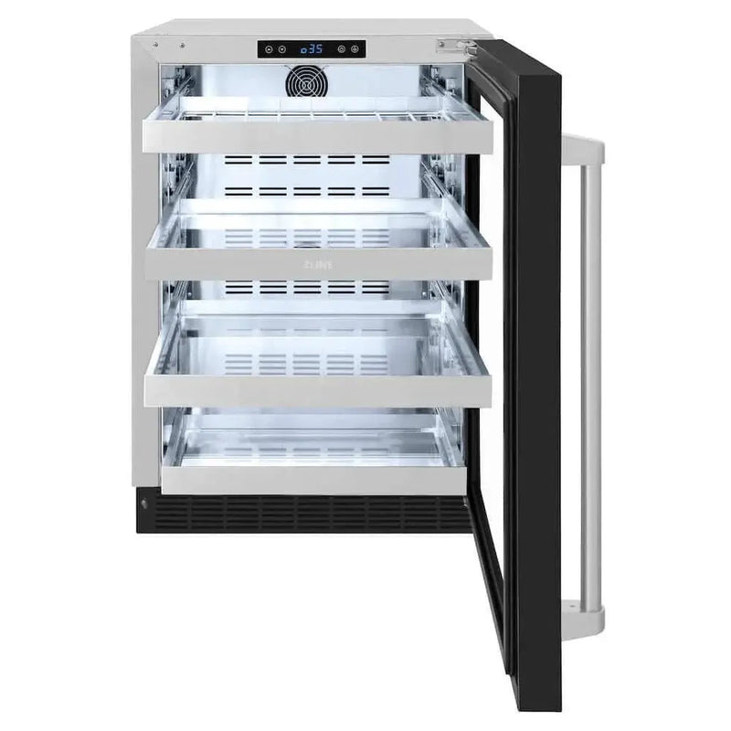 ZLINE 24" Touchstone 151 Can Beverage Fridge Black Matte Glass Door RBSO-BLM-24 by Farmhouse Kitchen and Bath
