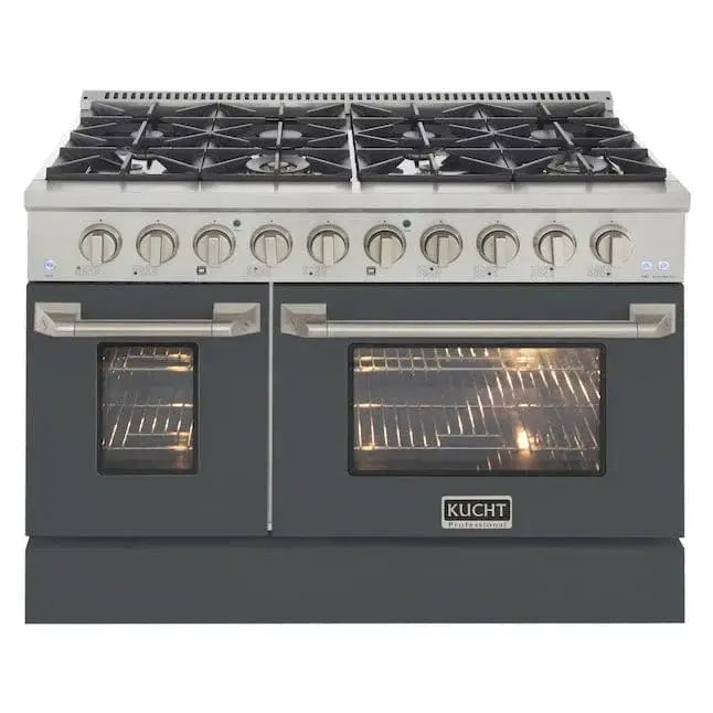 Kucht 48" Gas Range in Stainless Steel with Grey Oven Doors, KNG481-GR by Farmhouse Kitchen and Bath