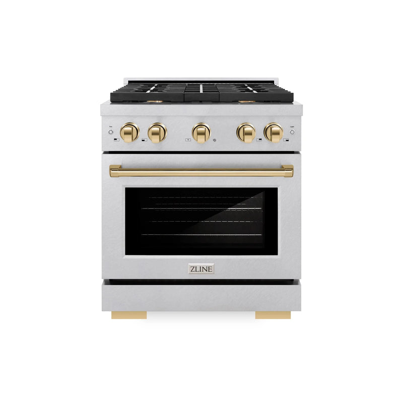 ZLINE 30"Paramount Dual Fuel Range DuraSnow® Gold SDRSZ-30-G by Farmhouse Kitchen and Bath