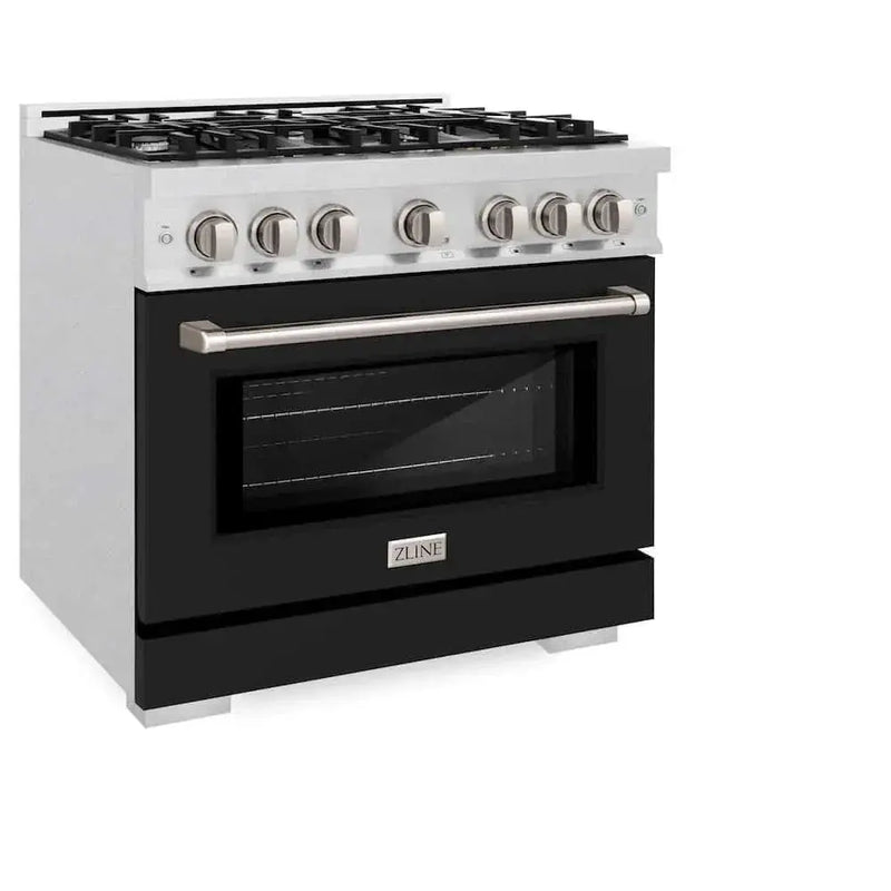 ZLINE 36" Select Gas Range Convection Gas Oven DuraSnow® Stainless Steel Black Matte Door HGRS-BLM-36 by Farmhouse Kitchen and Bath