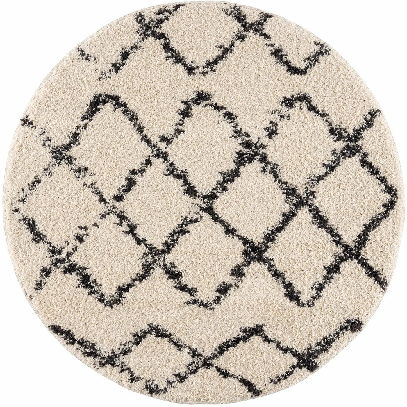 Wallagrass Beige/Black Trellis Tassel Shag by Hauteloom
