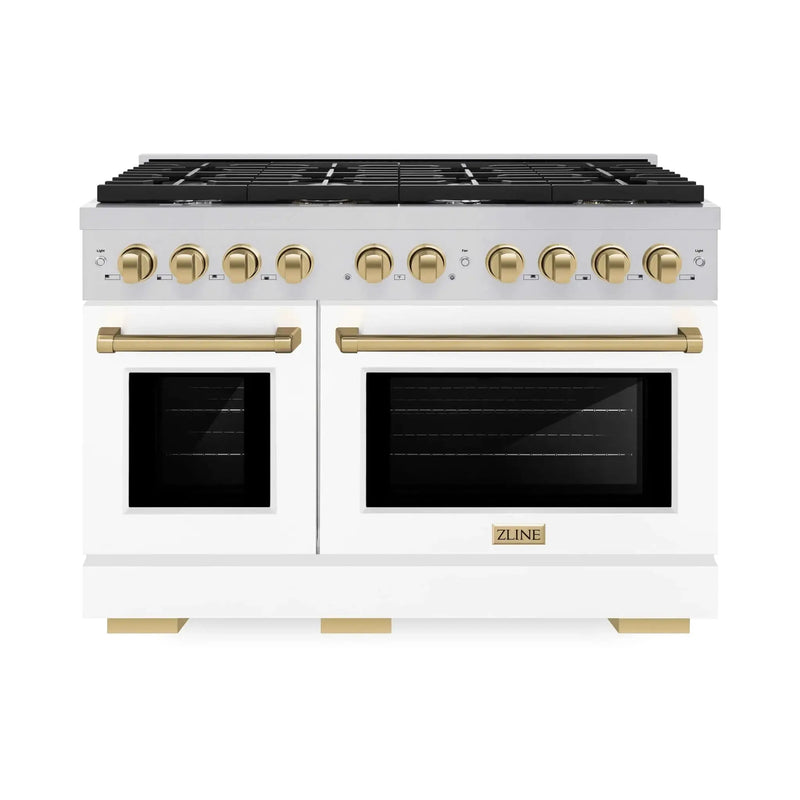 ZLINE 48"Paramount Dual Fuel Range White Matte Champagne Bronze SDRZ-WM-48-CB by Farmhouse Kitchen and Bath