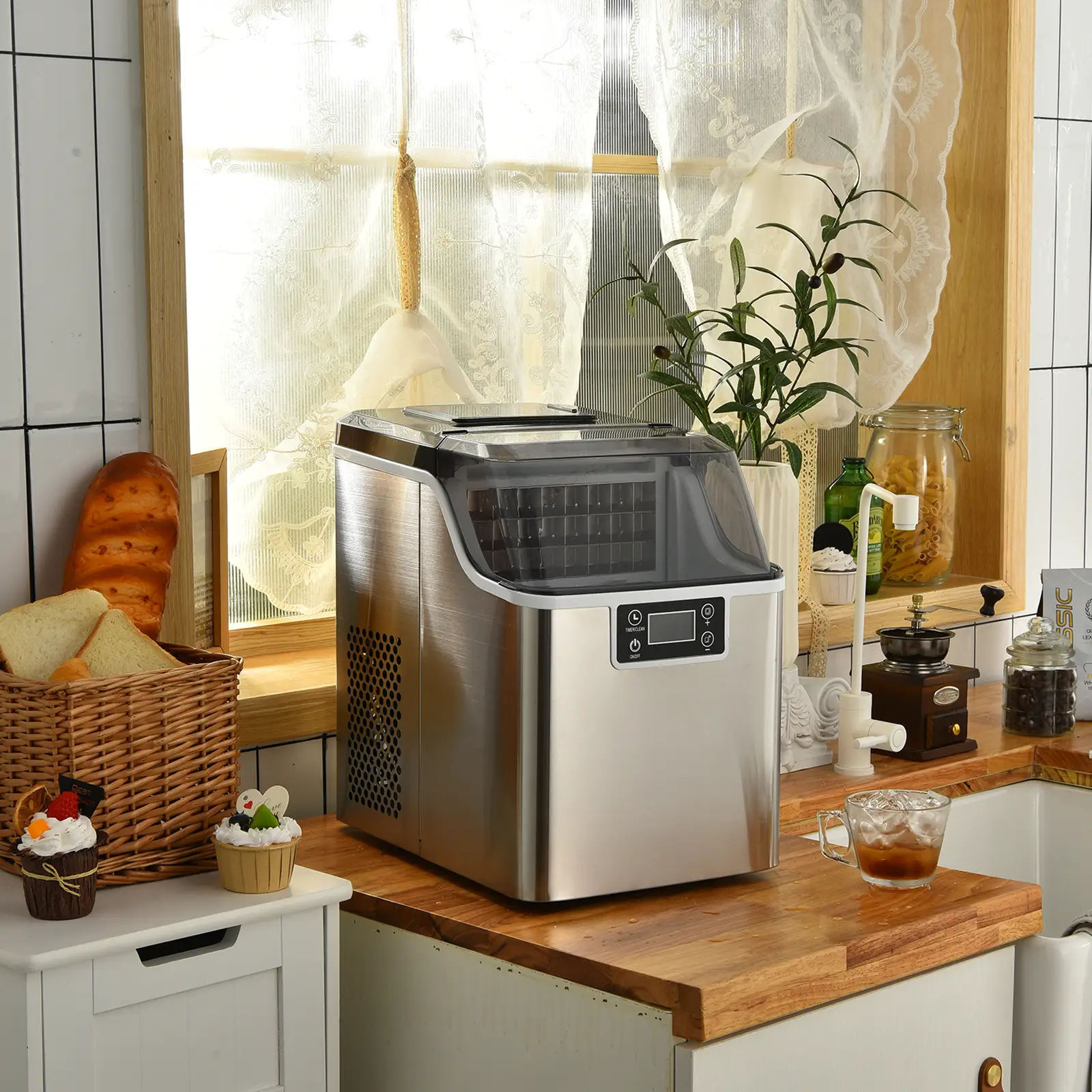 Electric Countertop Ice Maker with Ice Scoop and Basket-Sliver by DirectDeals