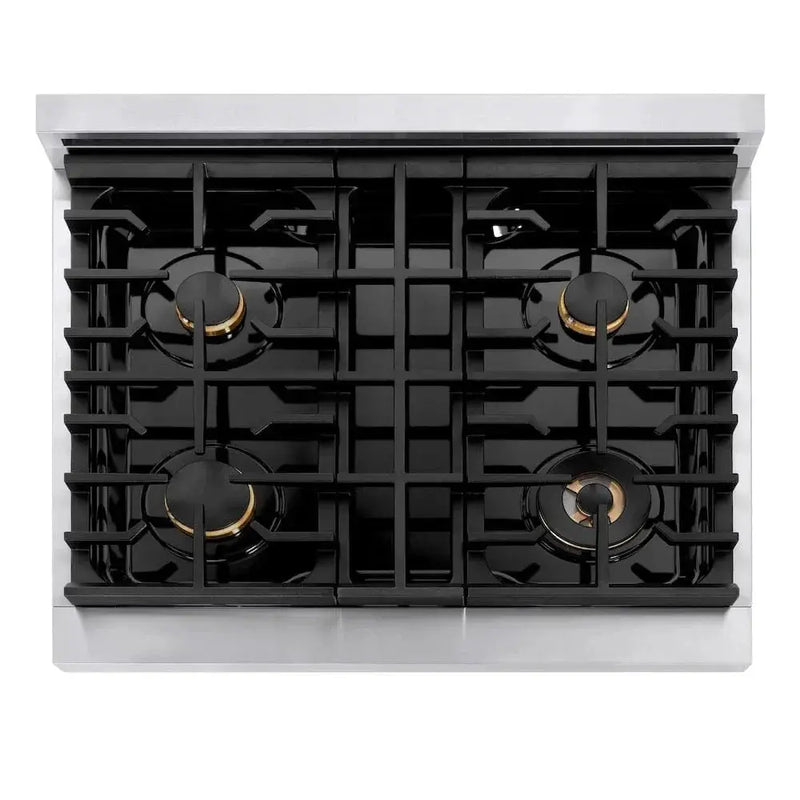 ZLINE 30"Paramount Dual Fuel Range White Matte Champagne Bronze SDRZ-WM-30-CB by Farmhouse Kitchen and Bath