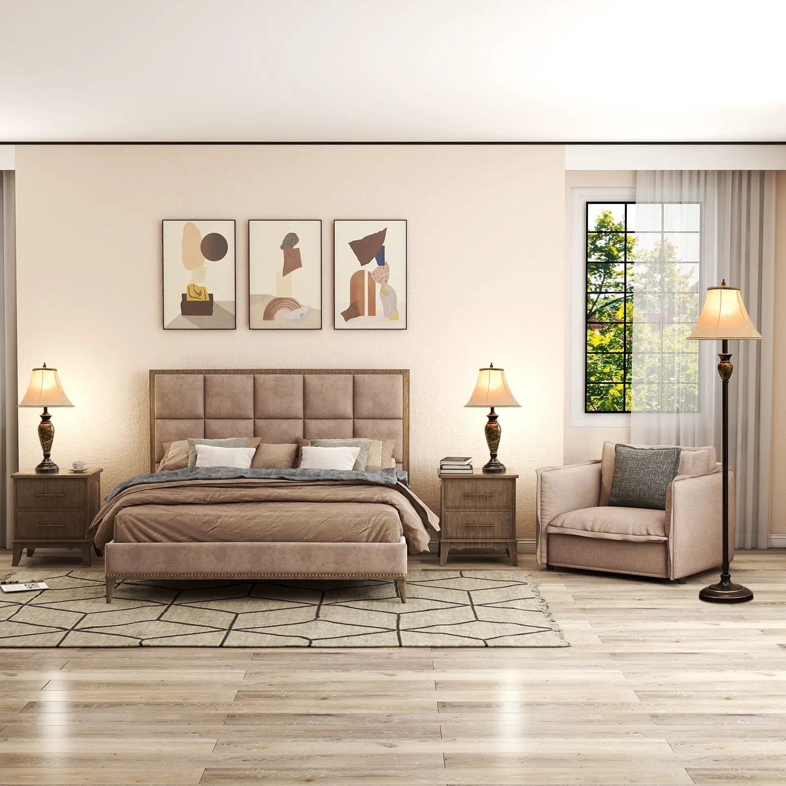3-Piece Table and Floor Lamp Set with Linen Fabric Lamp Shades by DirectDeals