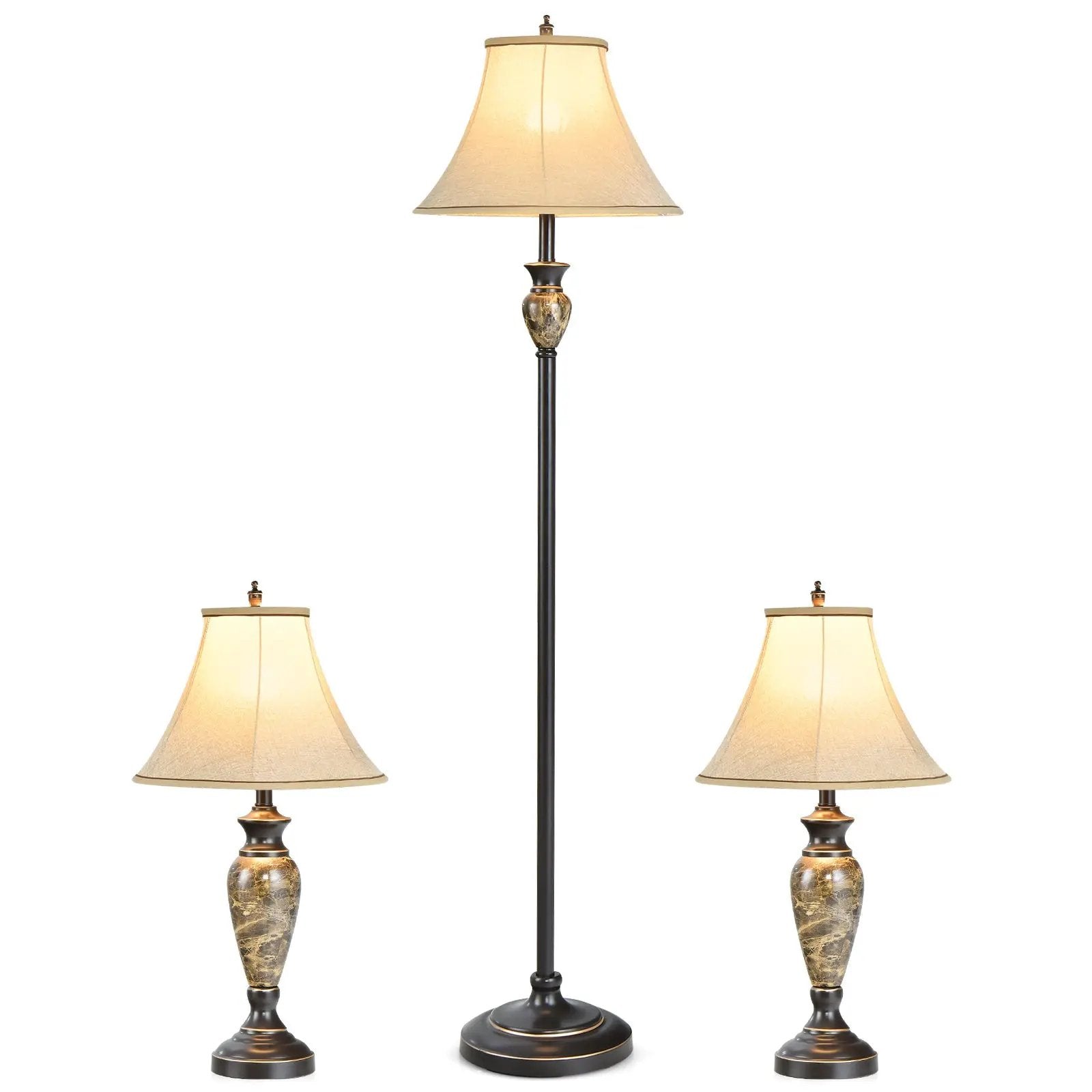 3-Piece Table and Floor Lamp Set with Linen Fabric Lamp Shades by DirectDeals