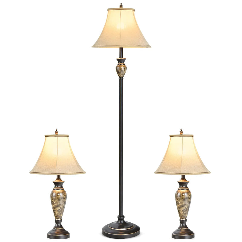 3-Piece Table and Floor Lamp Set with Linen Fabric Lamp Shades by DirectDeals