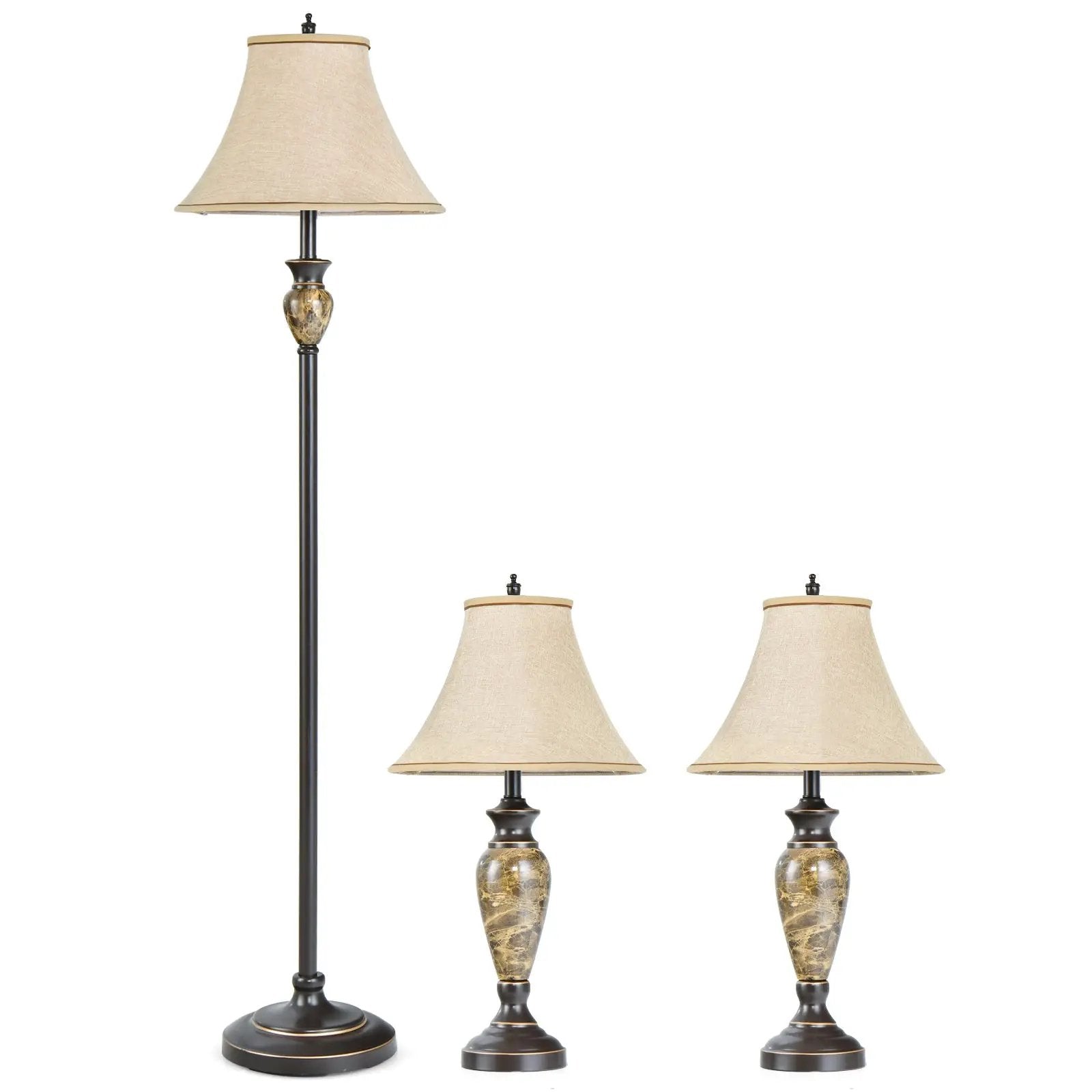 3-Piece Table and Floor Lamp Set with Linen Fabric Lamp Shades by DirectDeals