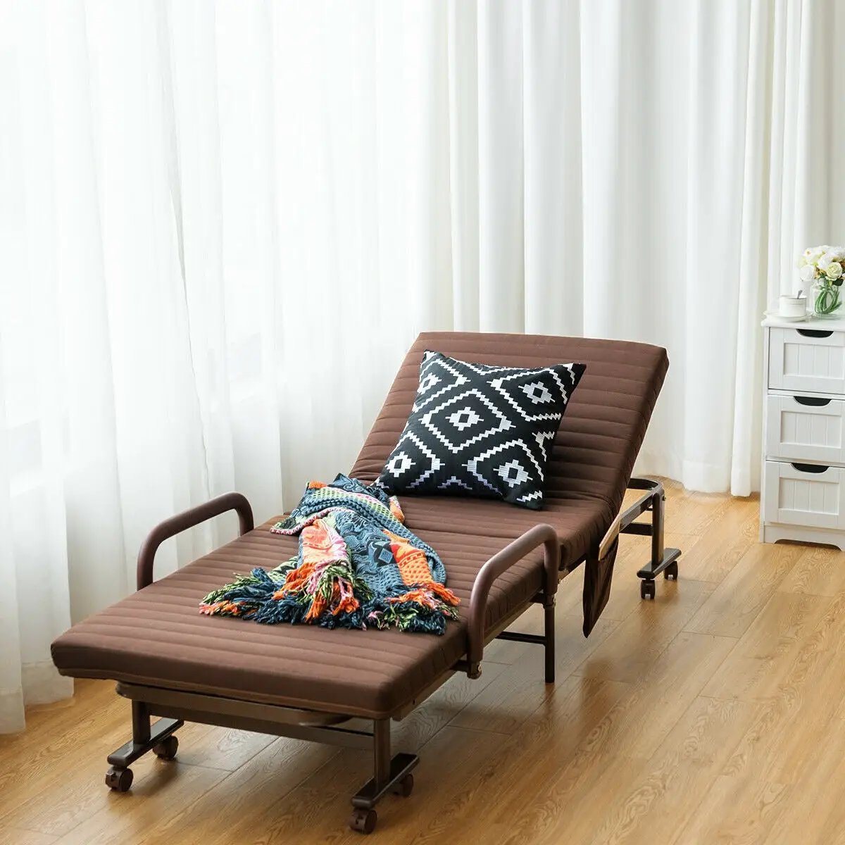 Adjustable Folding Guest Bed Frame with Mattress and Wheels by DirectDeals
