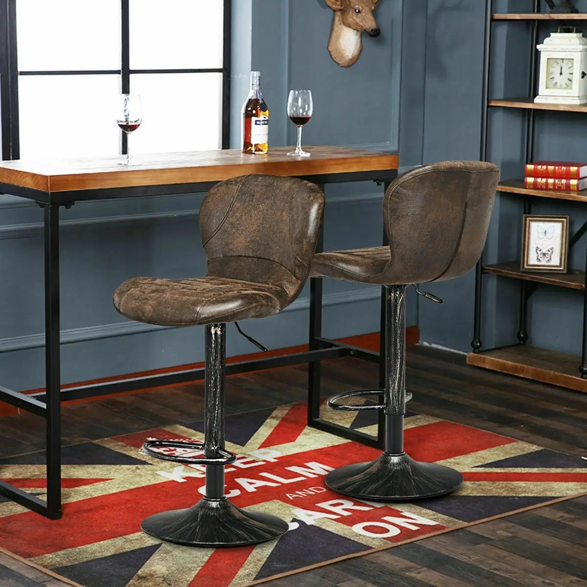 Set of 2 Adjustable Swivel Bar Stools with Hot-Stamping Cloth by DirectDeals