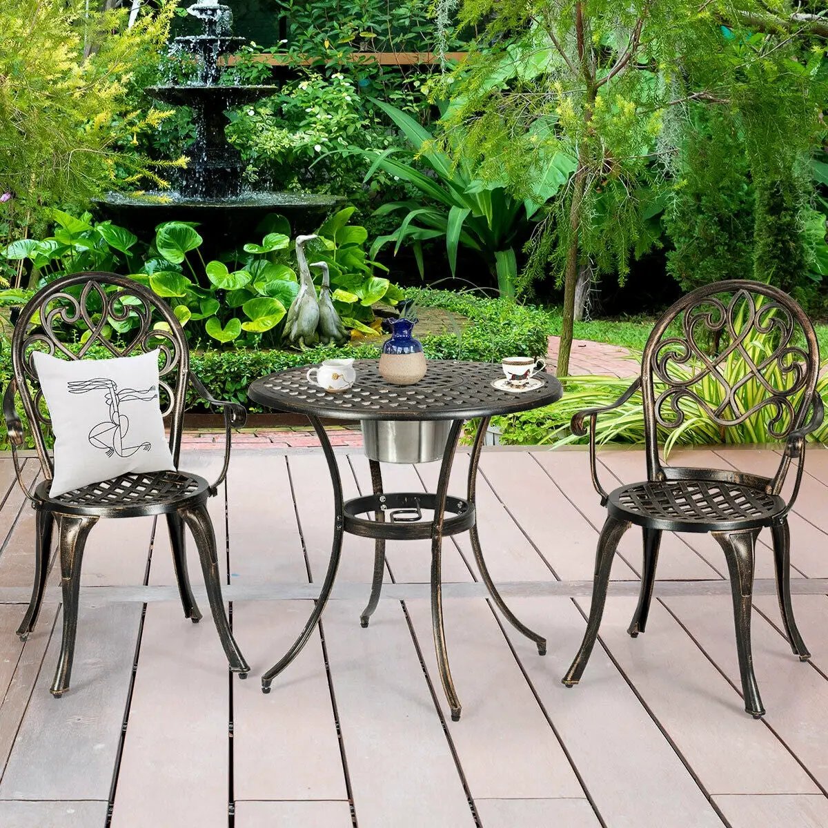 3 Pieces Outdoor Set Patio Bistro with Attached Removable Ice Bucket by DirectDeals
