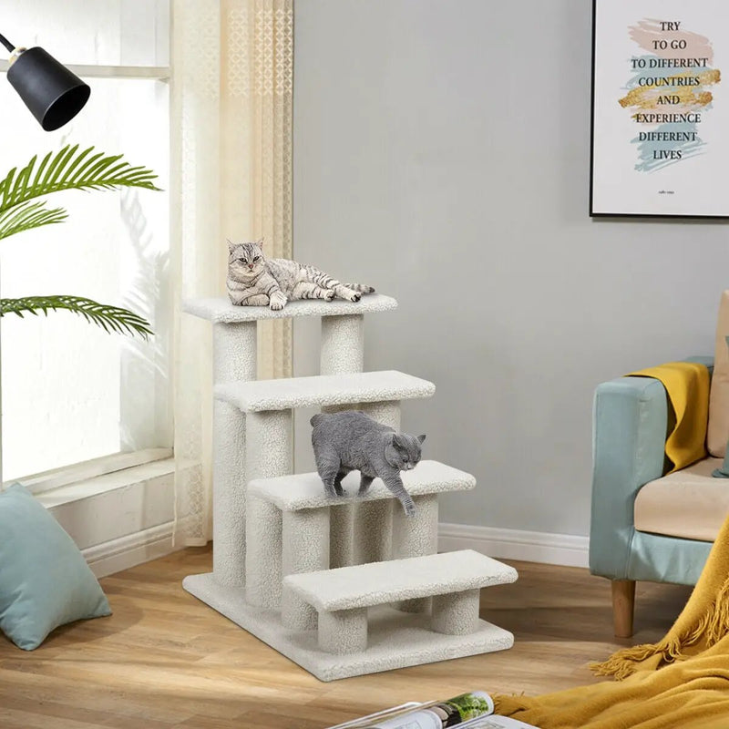24 Inch 4-Step Pet Stairs Carpeted Ladder Ramp Scratching Post Cat Tree Climber by DirectDeals