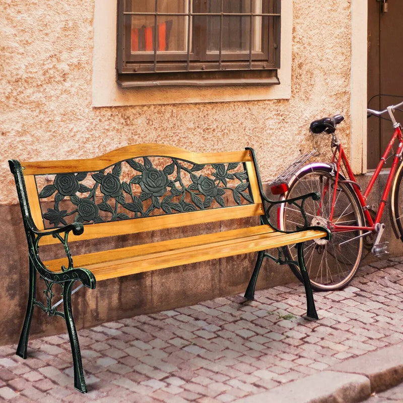 Garden Bench Chair Outdoor Wooden Loveseat with Iron Armrest by DirectDeals