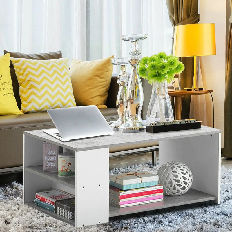 Coffee Table Sofa Side Table with Storage Shelves by DirectDeals
