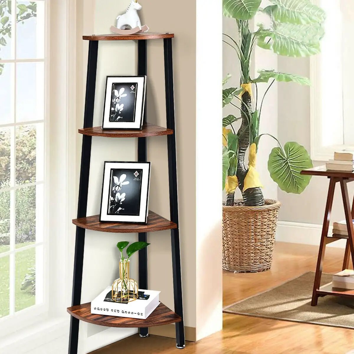 4-Tier Corner Shelf Metal Storage Rack Domestic Bookcase by DirectDeals