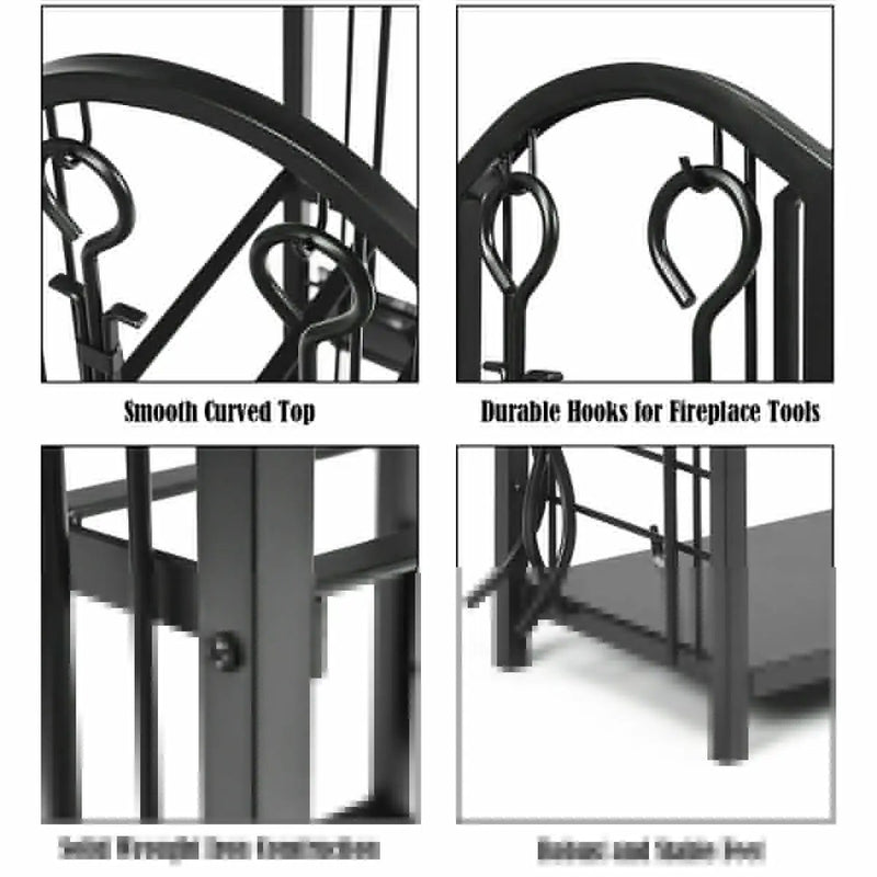 Fireplace Log Rack with 4 Tools Set Fireside Firewood Holder by DirectDeals