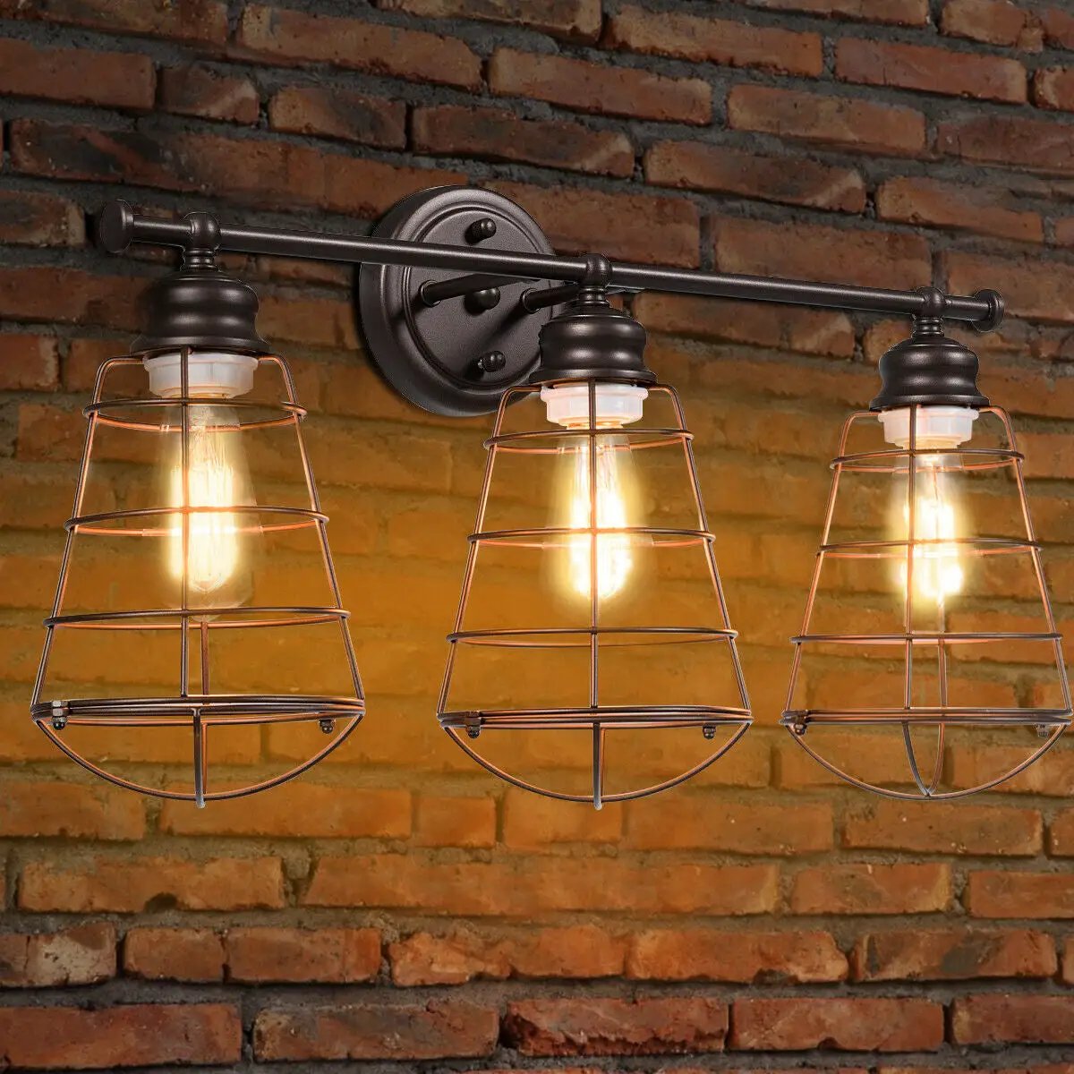 3-Light Vanity Lamp Bathroom Fixture with Metal Wire Cage by DirectDeals