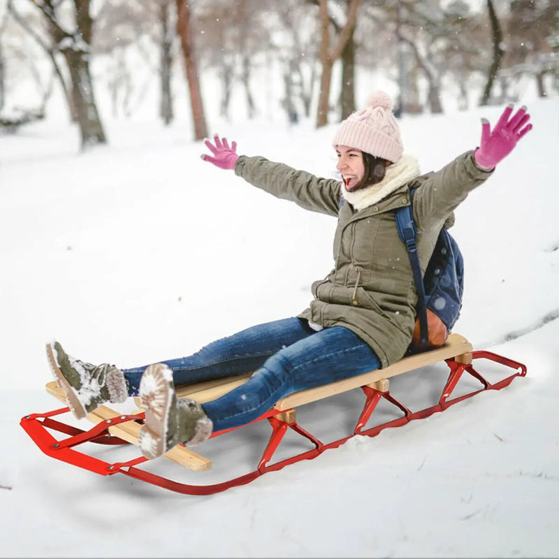 54 Inch Wood Snow Sled with Metal Runners and Steering Bar by DirectDeals