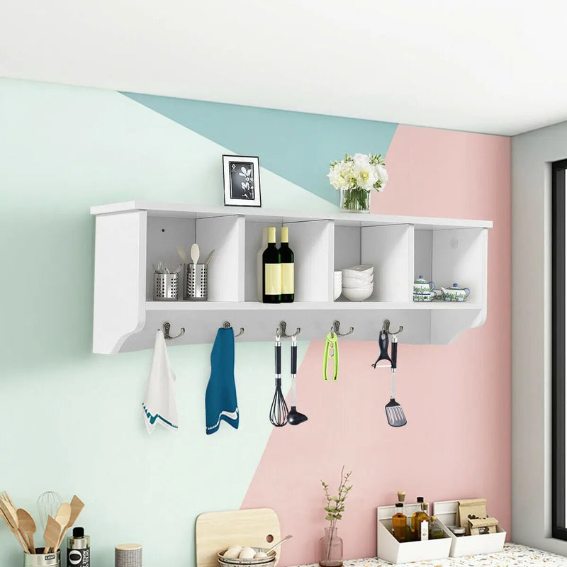 Wall-Mounted Storage Cabinet Hanging Entryway Shelf Coat Rack by DirectDeals