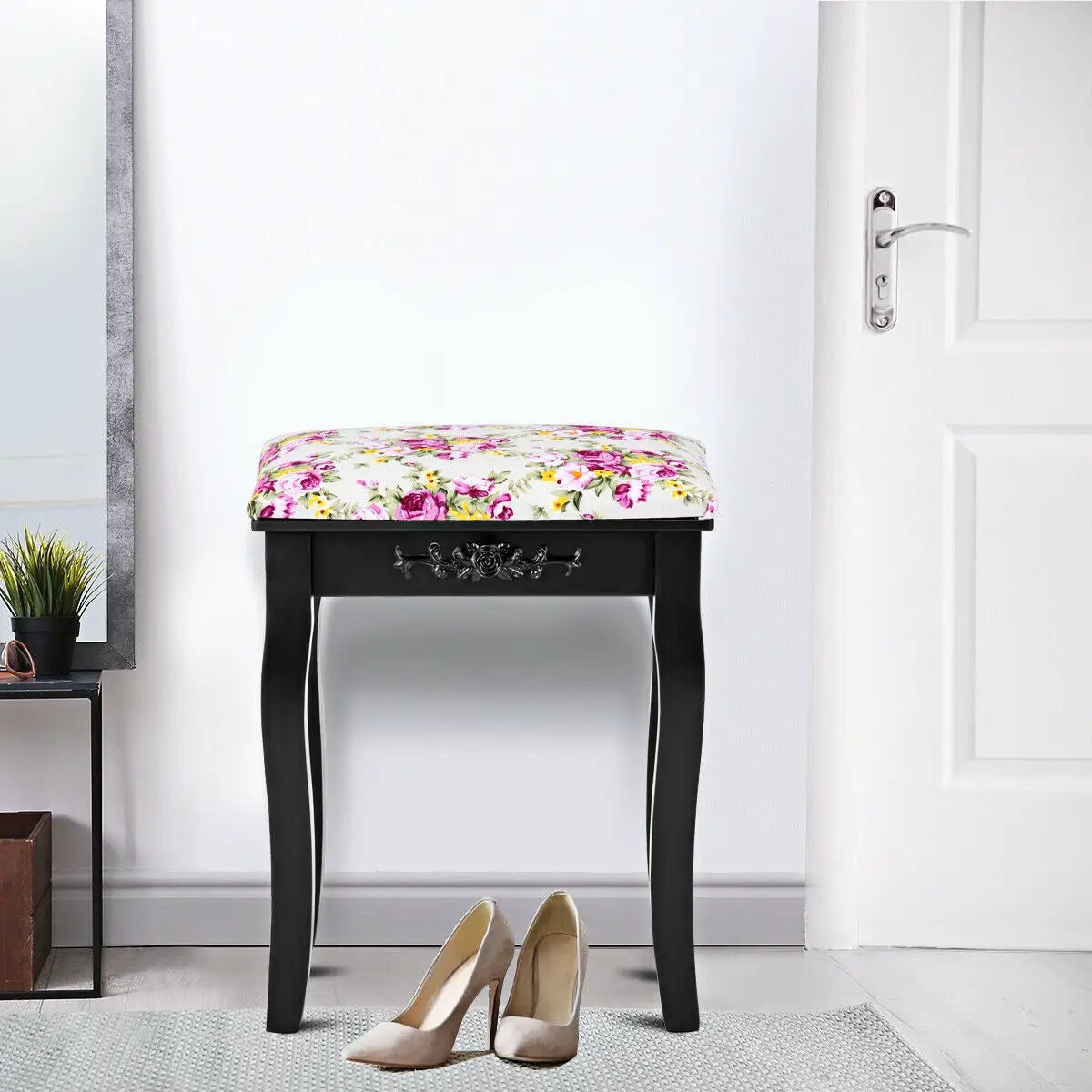 Vanity Wood Dressing Stool Padded Piano Seat with Rose Cushion by DirectDeals