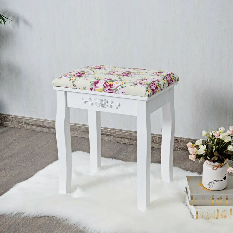 Vanity Wood Dressing Stool Padded Piano Seat with Rose Cushion by DirectDeals