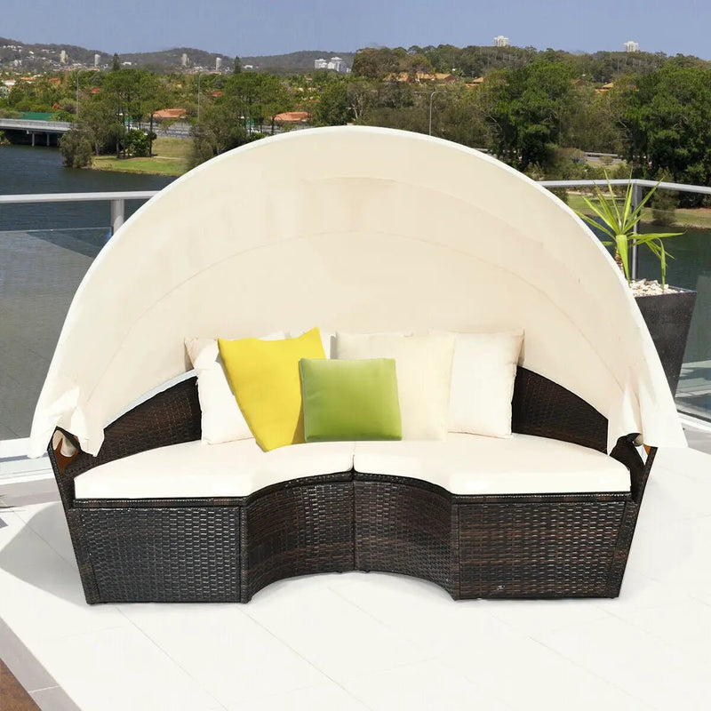 Patio Round Daybed Rattan Furniture Sets with Canopy by DirectDeals