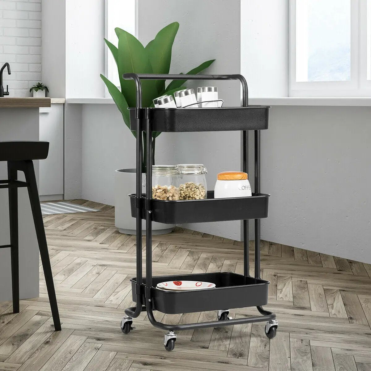3-Tier Utility Cart Storage Rolling Cart with Casters by DirectDeals