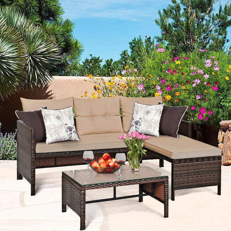 3 Pieces Patio Wicker Rattan Sofa Set by DirectDeals