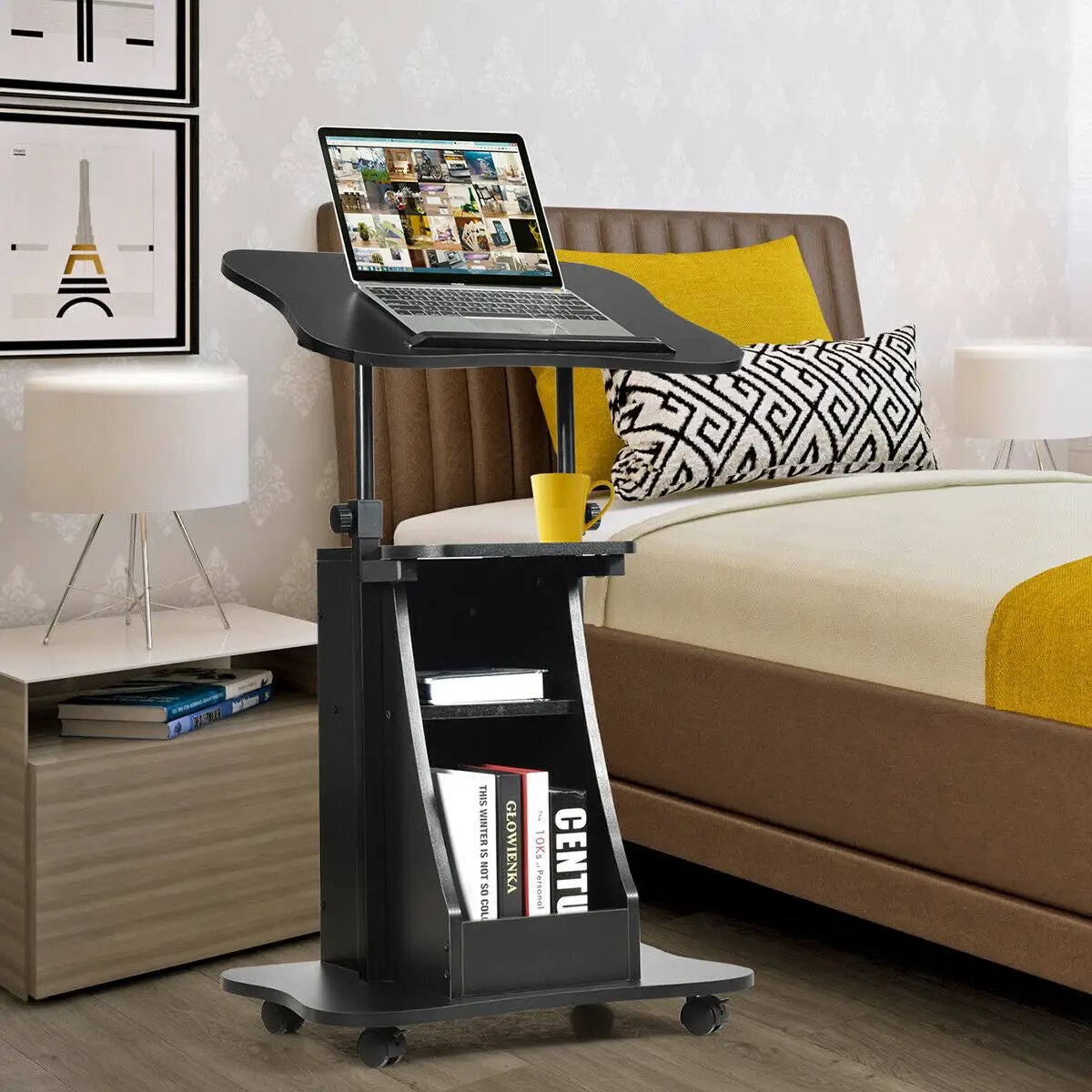 Sit-to-Stand Laptop Desk Cart Height Adjustable with Storage by DirectDeals