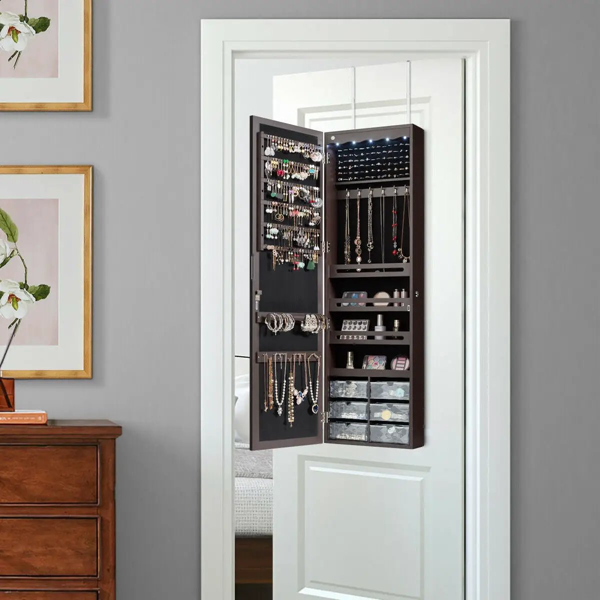 5 LEDs Jewelry Armoire Wall Mounted / Door Hanging Mirror by DirectDeals
