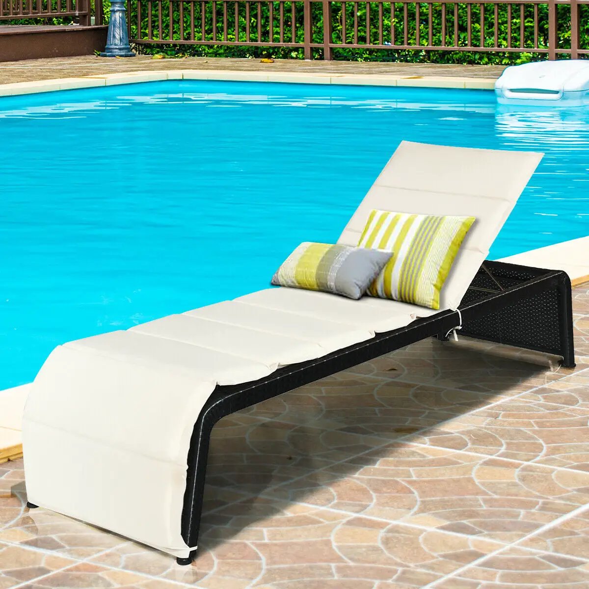 Patio Rattan Lounge Chair Back Adjustable Chaise Recliner with Cushioned by DirectDeals
