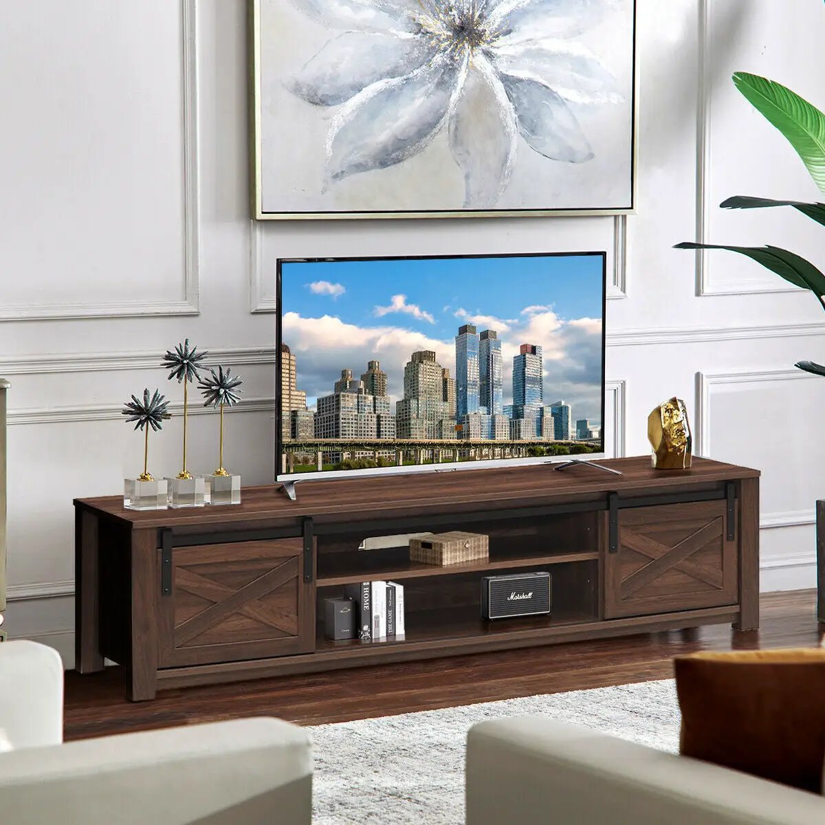 65 Inch Flat Sliding Barn Door TV Stand by DirectDeals