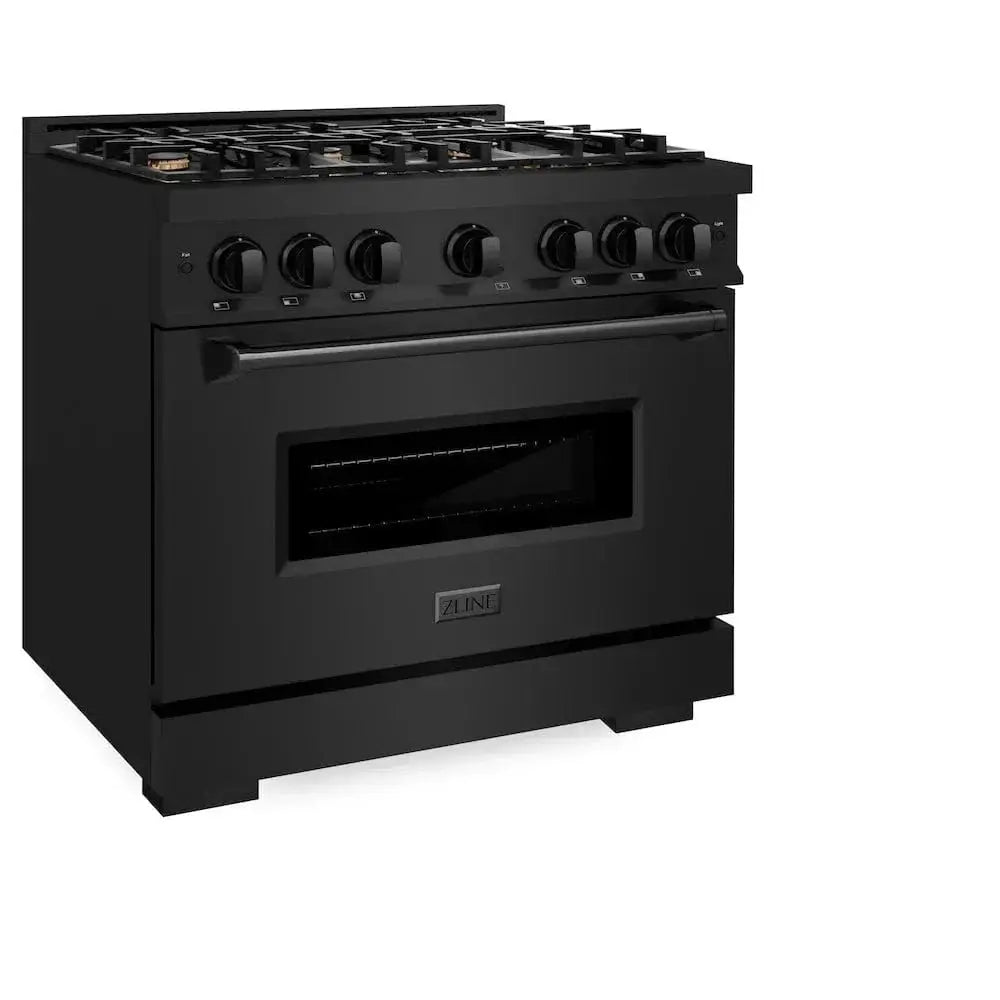 ZLINE 36" Dual Fuel Range, Gas Cooktop, Electric Convection Oven Black Stainless Steel Brass Burners, CDRB-BR-36 by Farmhouse Kitchen and Bath