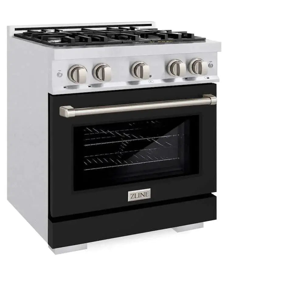 ZLINE 30" Select Gas Range Convection Gas Oven DuraSnow® Stainless Steel Black Matte Door HGRS-BLM-30 by Farmhouse Kitchen and Bath