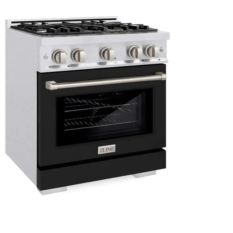 ZLINE 30" Select Gas Range Convection Gas Oven DuraSnow® Stainless Steel Black Matte Door HGRS-BLM-30 by Farmhouse Kitchen and Bath