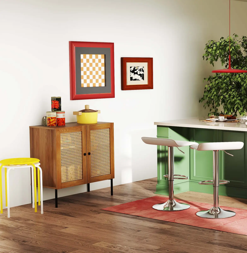 5-Piece Kitchen & Dining Bundle: Adjustable Bar Stools (Set of 2) + Stackable Stools (Set of 6) + Rattan Storage Sideboard by DirectDeals
