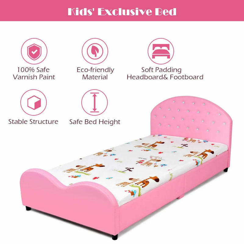 Twin Size Upholstered Platform Toddler Bed with Wood Slat Support by DirectDeals