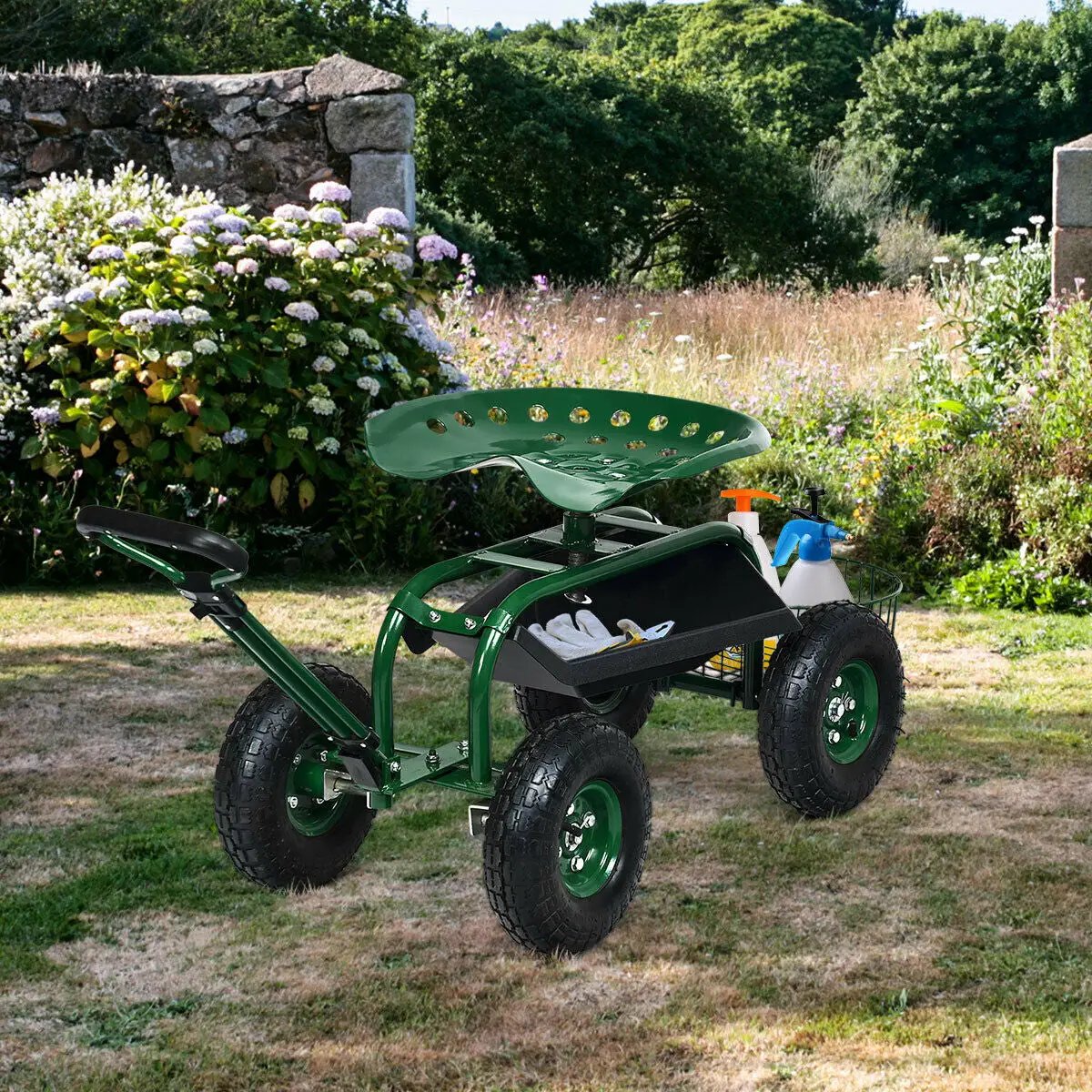 Heavy Duty Garden Cart with Tool Tray and 360 Swivel Seat by DirectDeals
