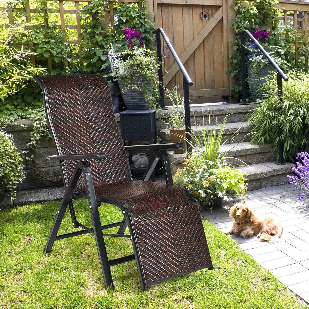 Patio Back Adjustable Rattan Folding Lounge Recliner by DirectDeals
