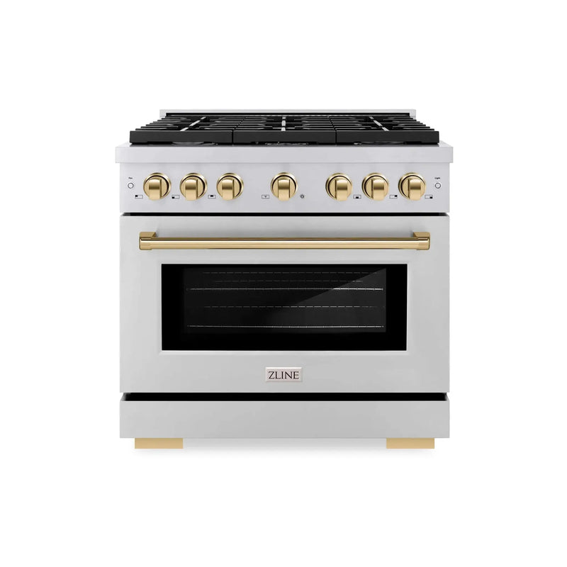 ZLINE 36"Paramount Dual Fuel Range Stainless Steel Gold SDRZ-36-G by Farmhouse Kitchen and Bath