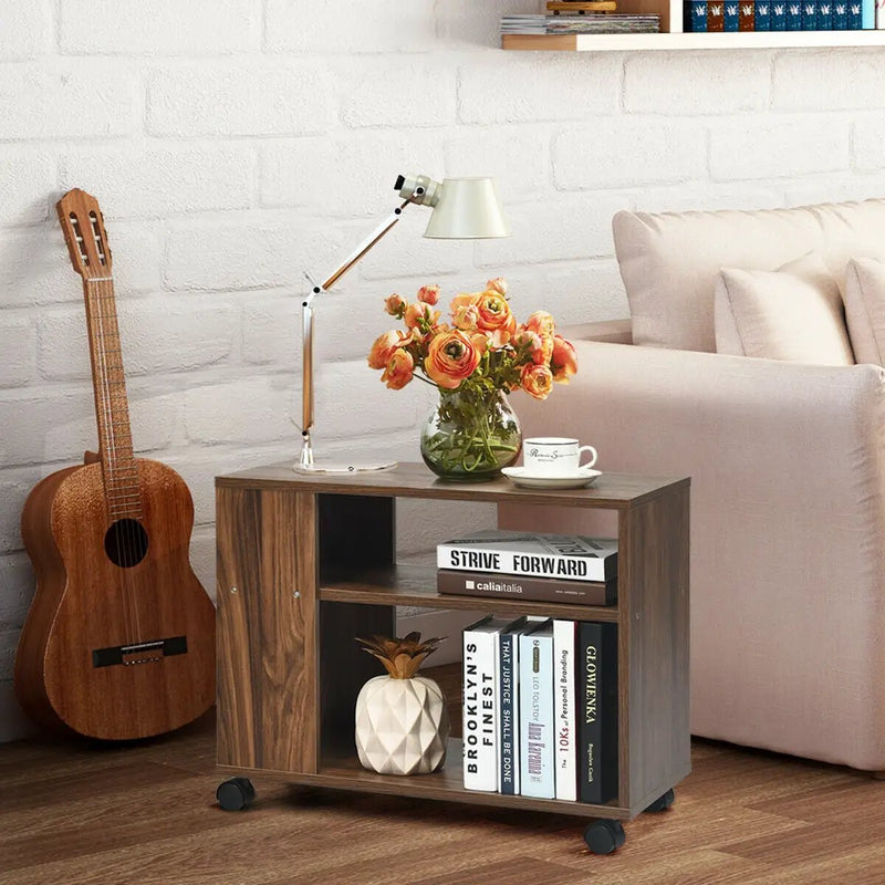 Multifunctional 3-Tier Side Table with Wheels and Large Storage Shelf by DirectDeals
