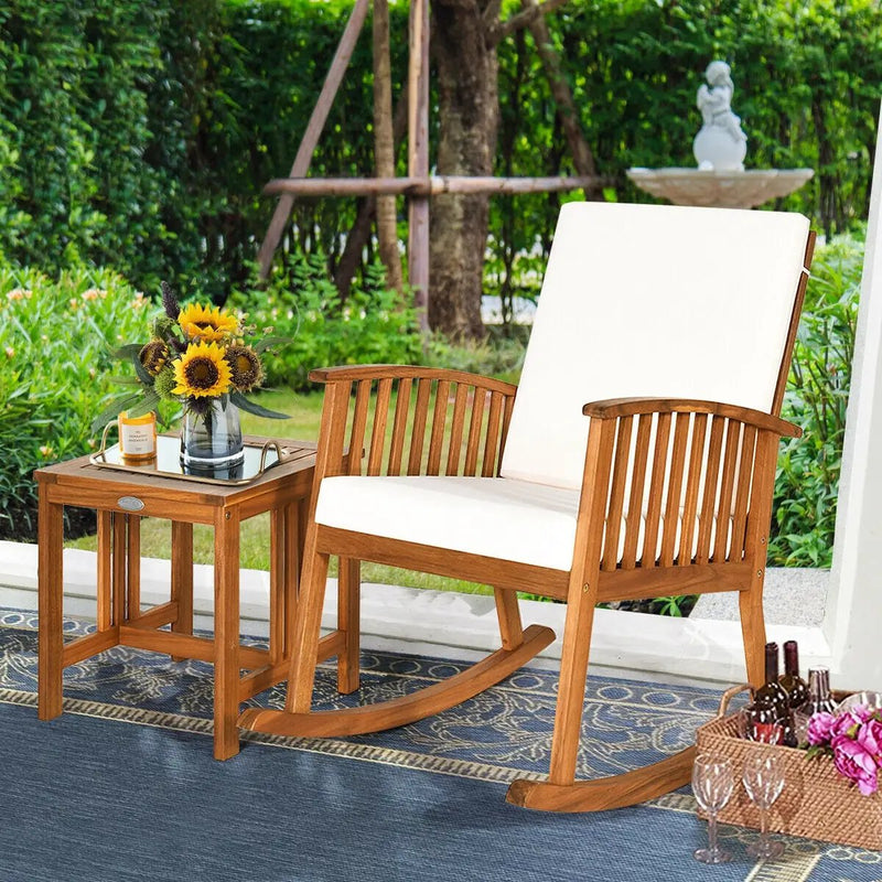 2 Pieces Acacia Wood Patio Rocking Chair Table Set by DirectDeals