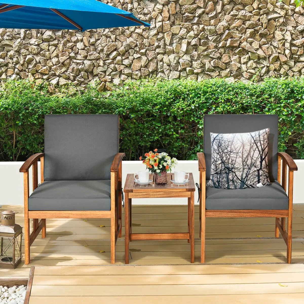 3PC Solid Wood Outdoor Patio Sofa Furniture Set by DirectDeals