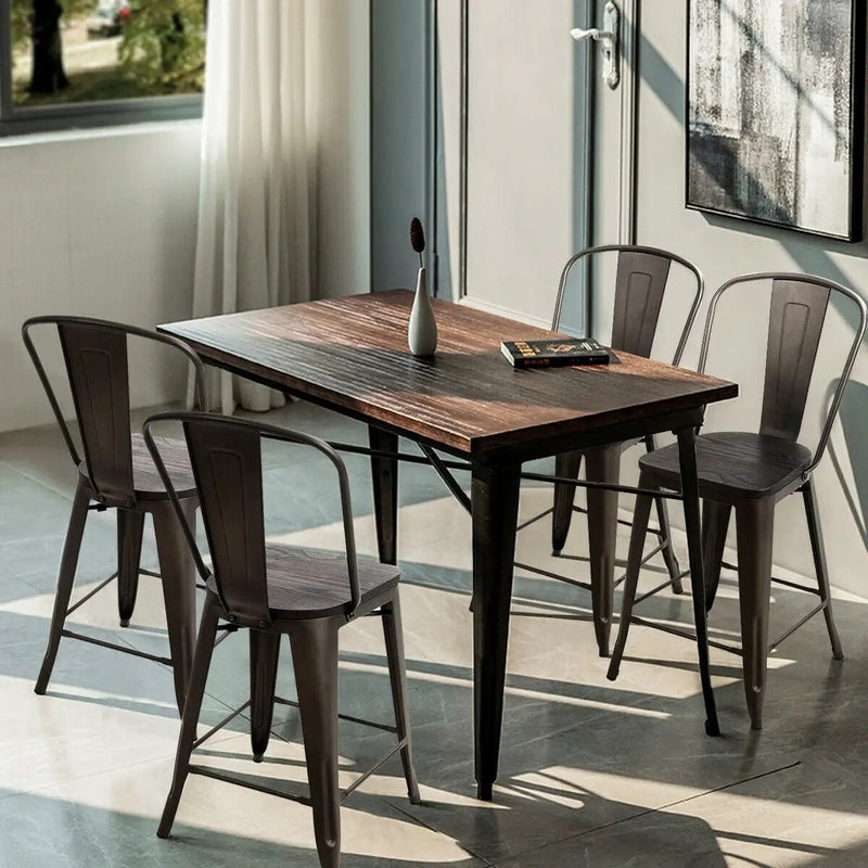 Set of 4 Industrial Metal Counter Stool Dining Chairs with Removable Backrests by DirectDeals